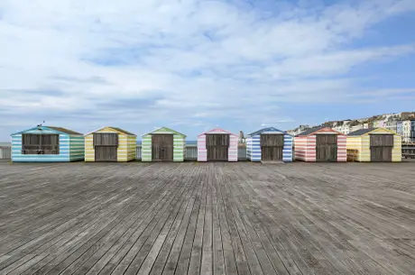 Hastings Pier with beach huts