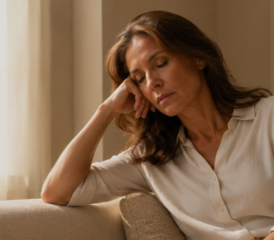 Tired woman resting her head on her hand in the afternoon