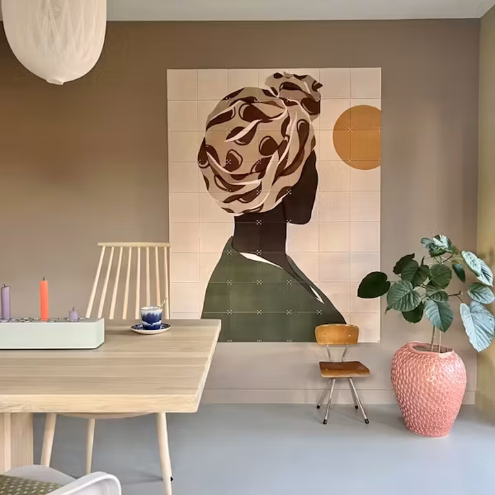 IXXI of a portrait design on a warm brown dining room wall