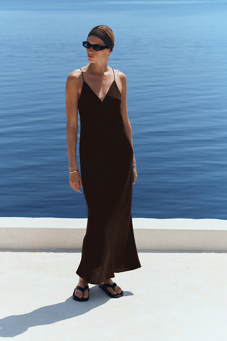 cos black satin dress ASYMMETRIC LACE-TRIMMED SATIN DRESS