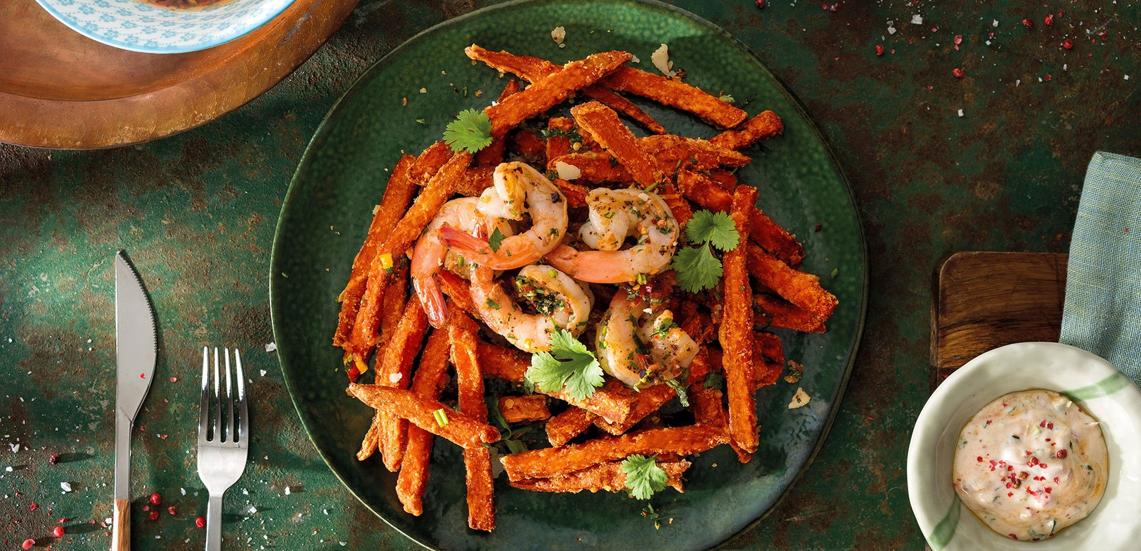 Sweet Potato fries with shrimps