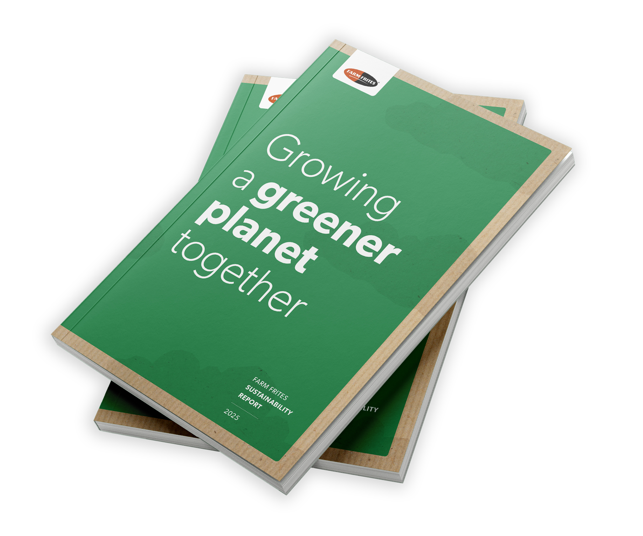 Stack of reports titled "Growing a greener planet together," with green covers and the year 2023.