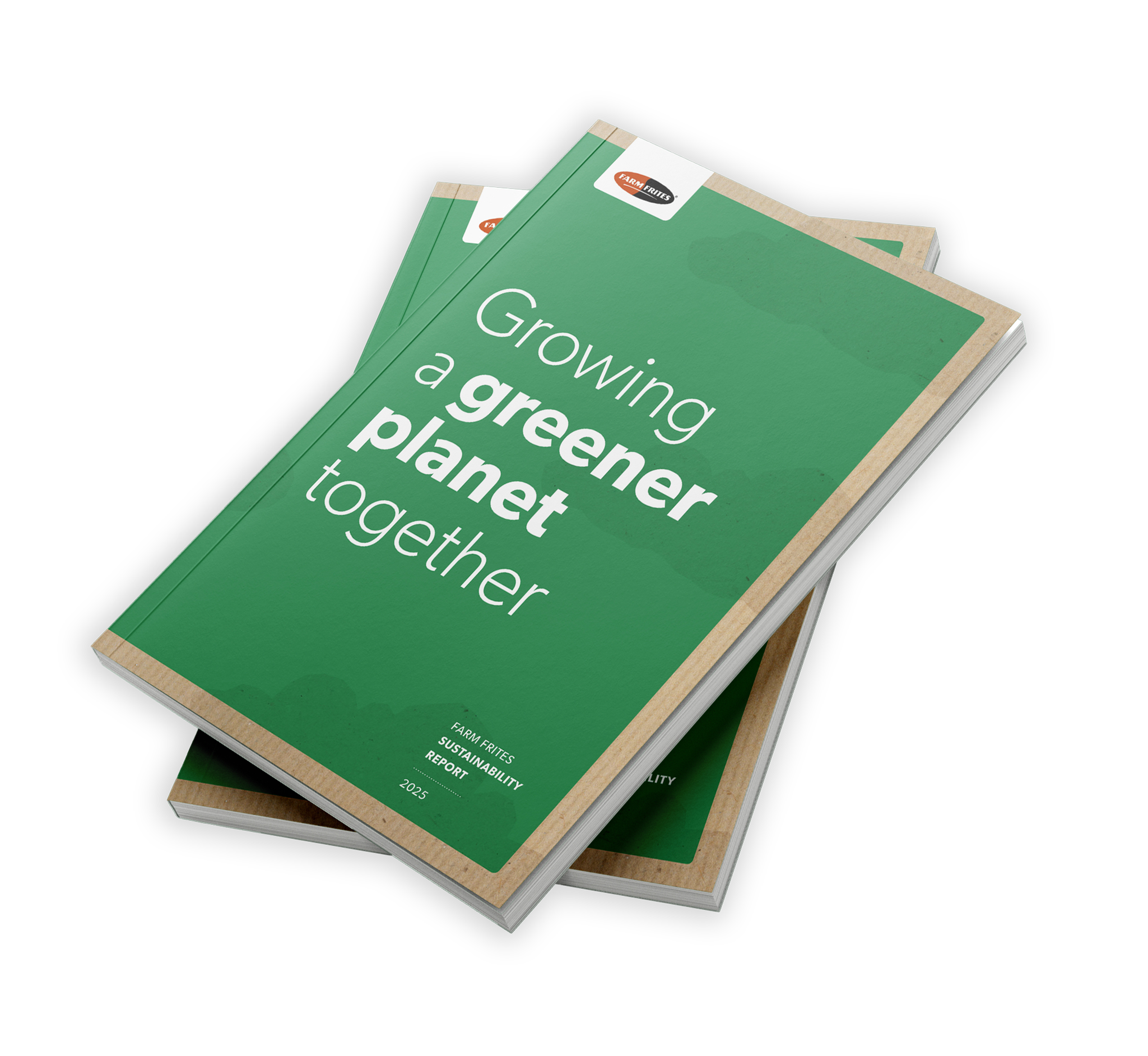Stack of reports titled "Growing a greener planet together," with green covers and the year 2023.