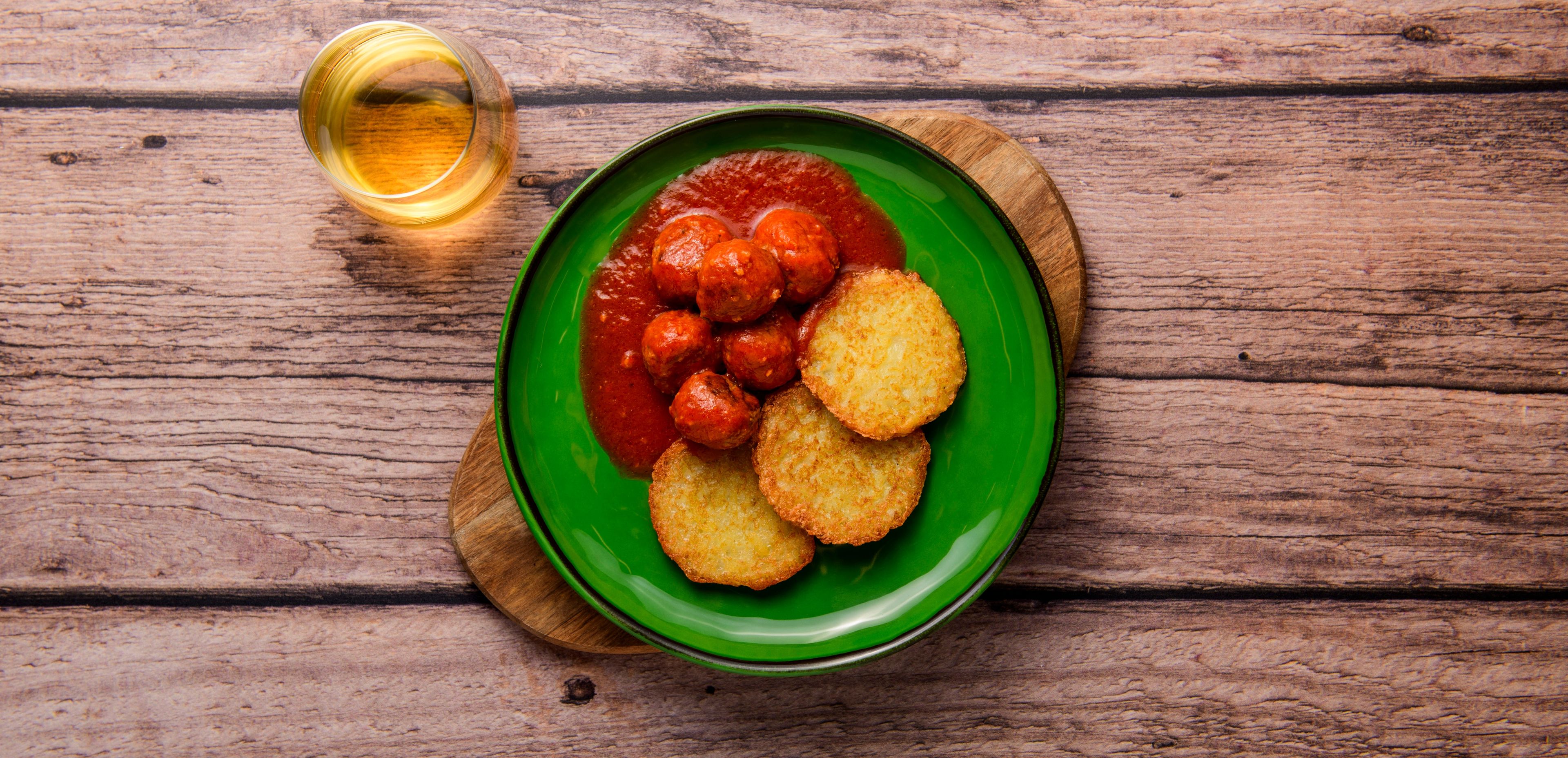 mini potato pancakes with meatballs