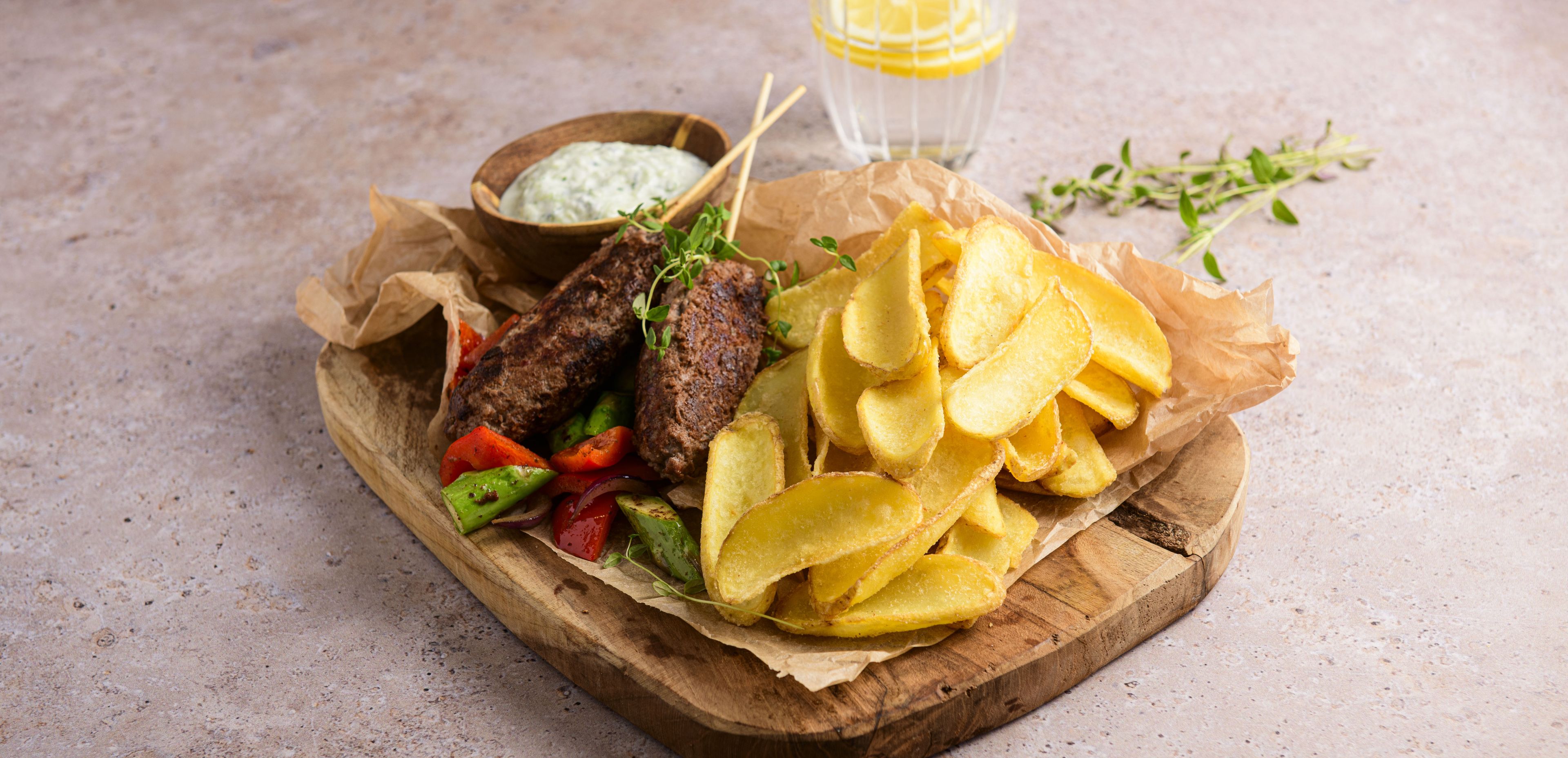 Scoops with Beef Koftas and Yogurt Sauce