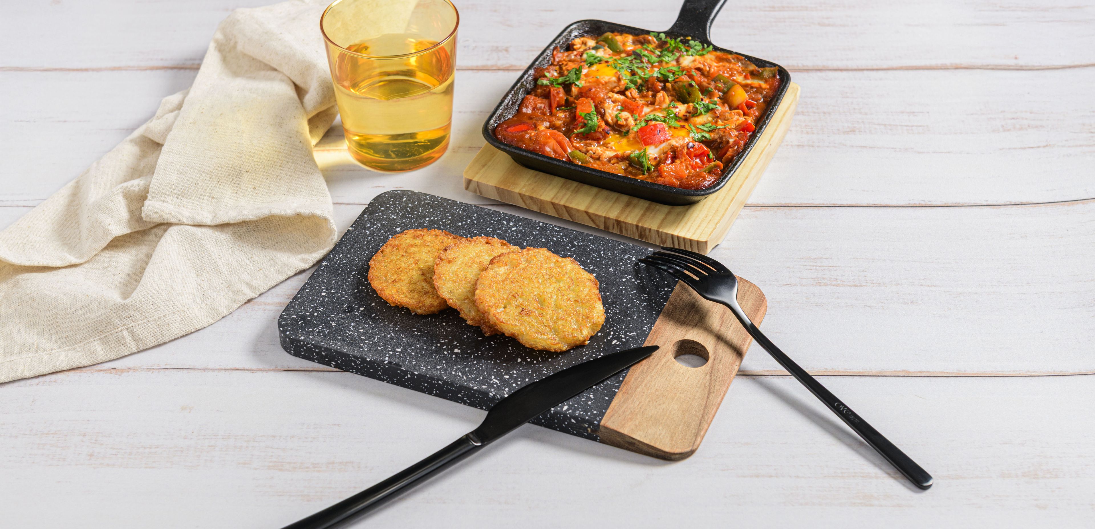 Mini Potato Pancakes with Shakshuka