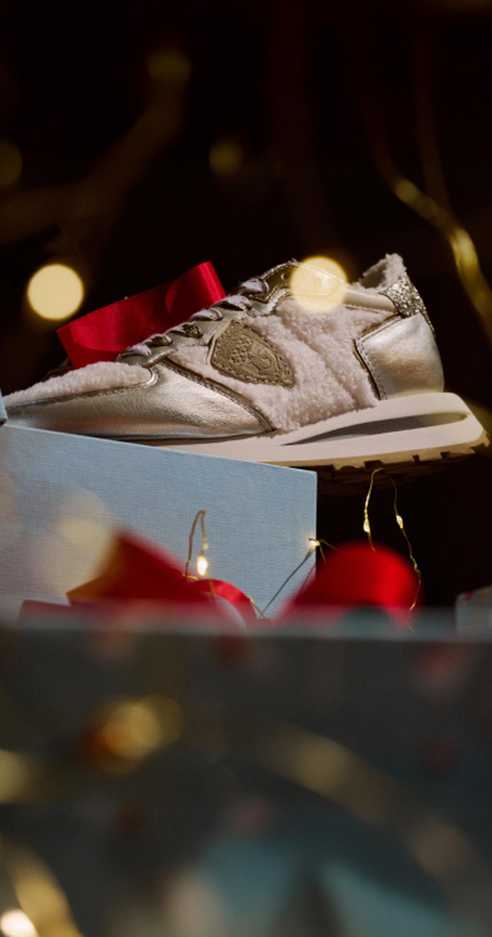 Philippe Model sneakers tropez haute met bovenwerk van imitatiebont, wit zilver