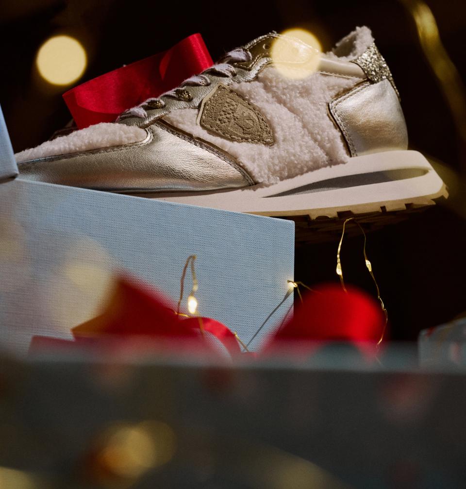 Philippe Model sneakers tropez haute met bovenwerk van imitatiebont, wit zilver