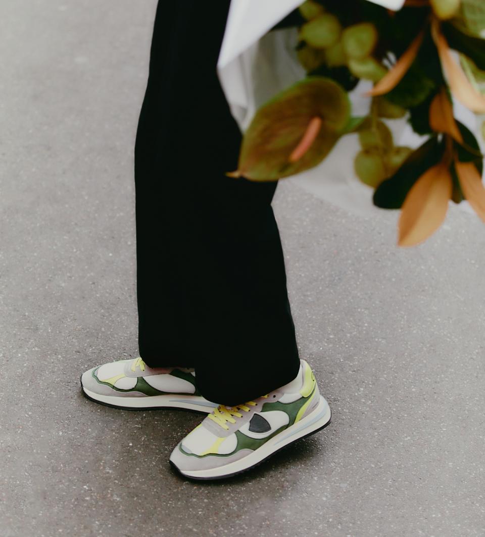 Philippe Model sneakers olympique heren wit groen neon geel