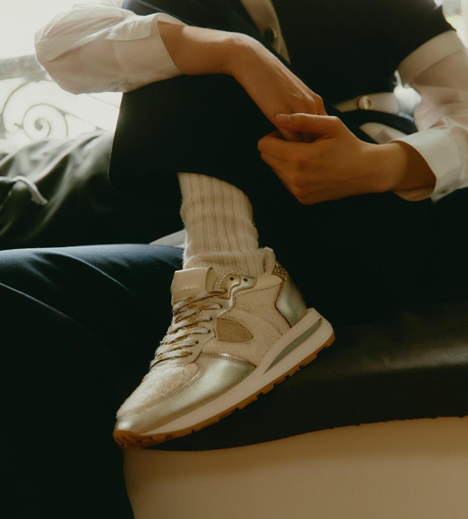 Philippe Model sneakers tropez haute women in faux fur white silver