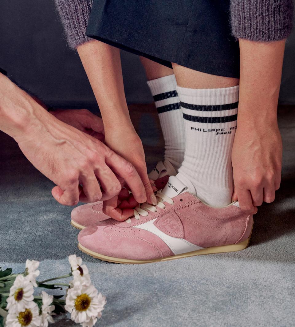 Philippe Model baskets planche femme rose blanc