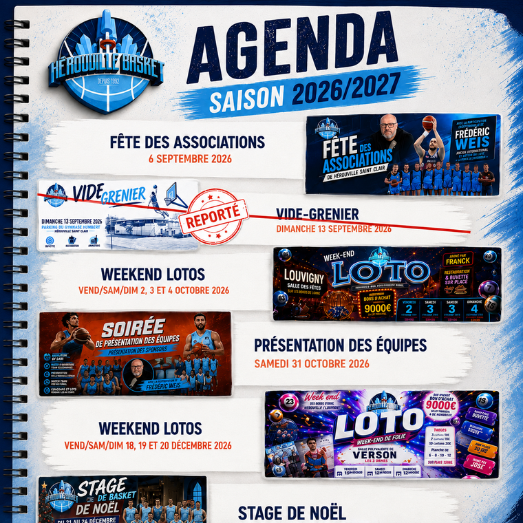 L'agenda du club saison 2026/2027