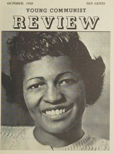 Cover of "Young Communist Review" October 1938, featuring a smiling woman. Price listed as ten cents.