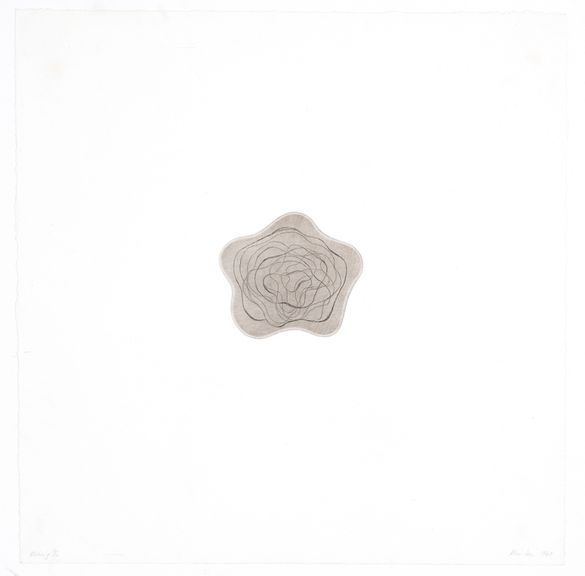 Abstract star-shaped design with layered, wavy lines in shades of gray, centered on a white background.