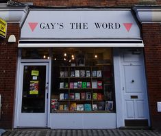 white painted shop frontage with Gay's the Word painted above the window