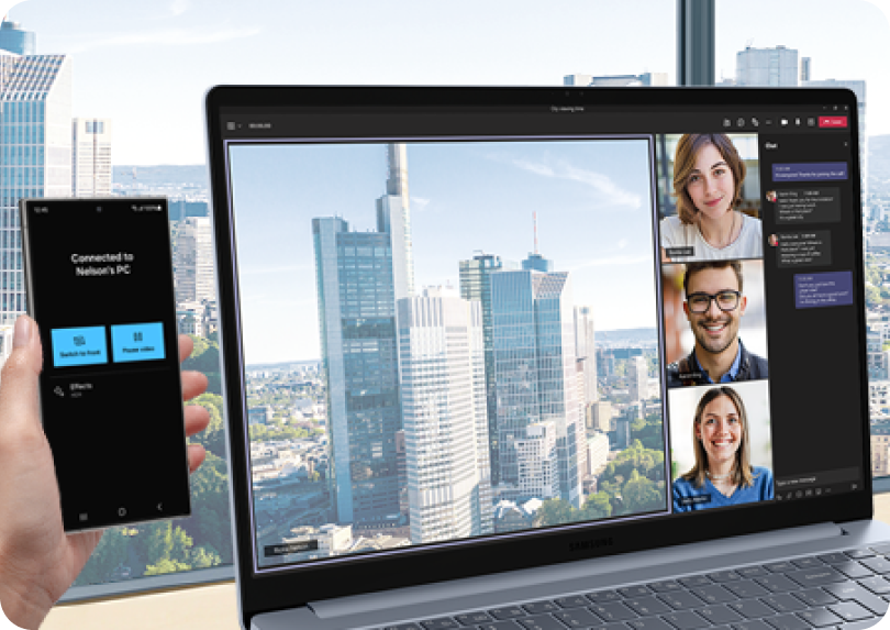 Image showing phone being used as a connected camera for video calls on a laptop