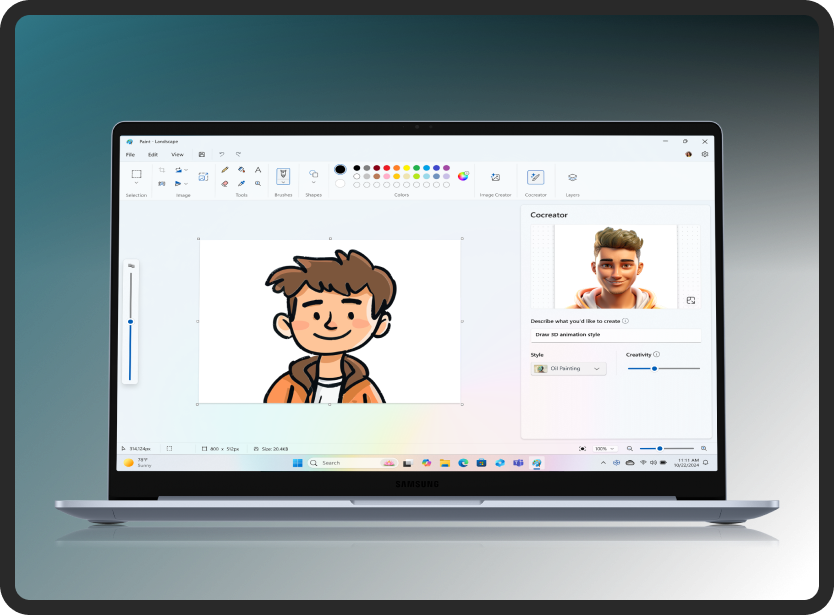 Composite image showing AI-generated artwork on a laptop screen