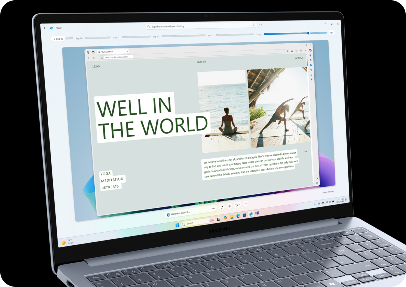 Composite image showing the Recall feature on the Galaxy Book5 Edge 5G laptop