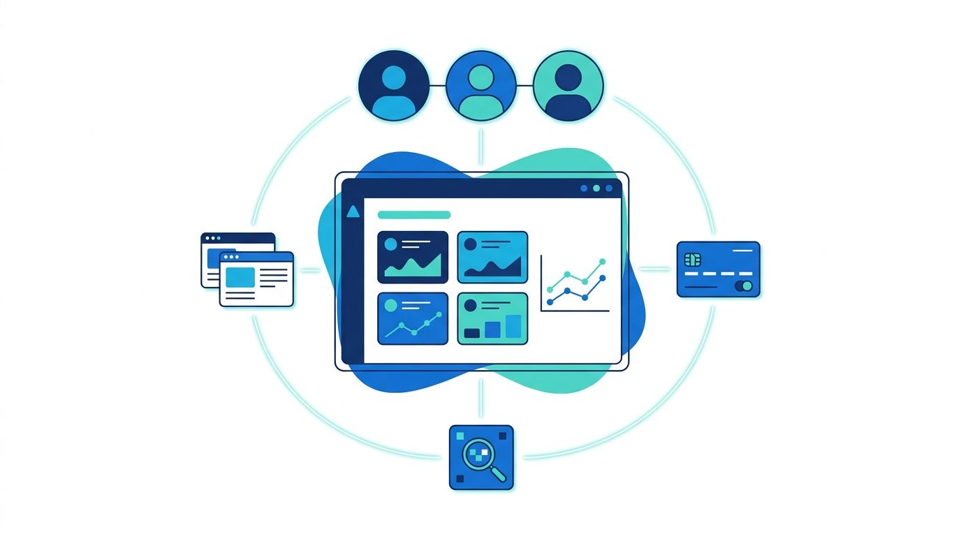 Schéma du Facebook Business Manager : comptes publicitaires, Pages, Pixel, moyens de paiement et accès utilisateurs