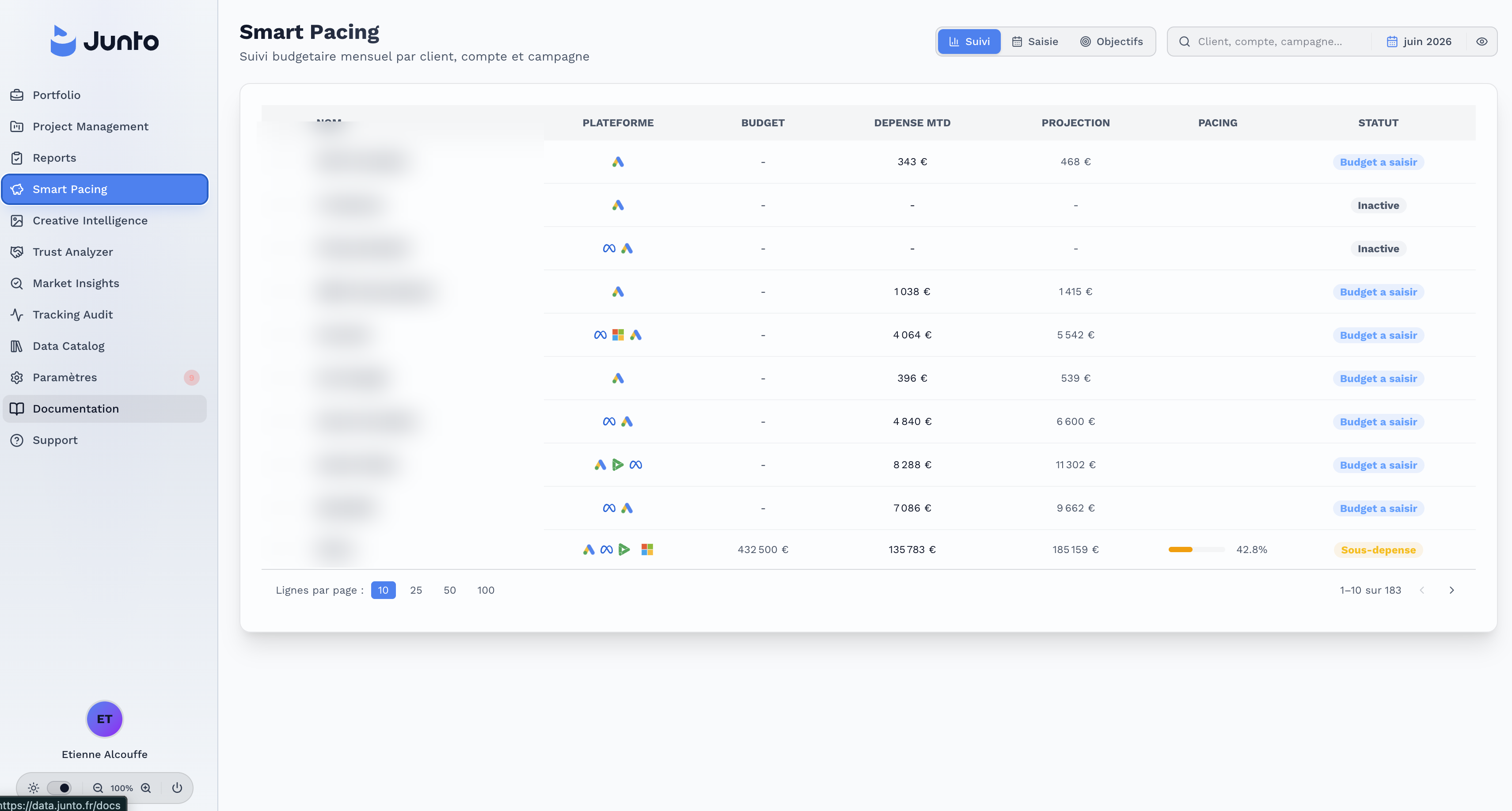 Capture plateforme Junto, smart