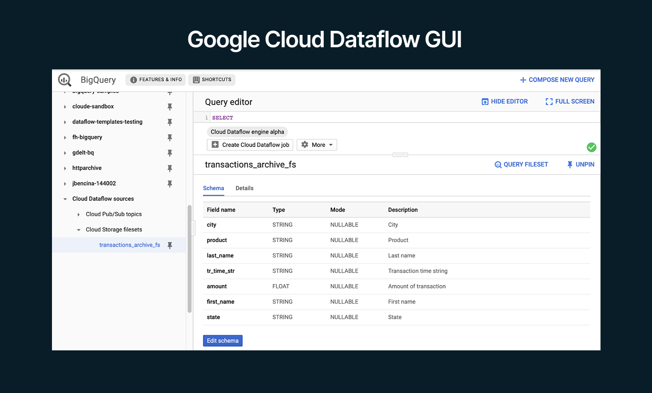 Data pipeline tools: An image showing GUI of Google Cloud Dataflow