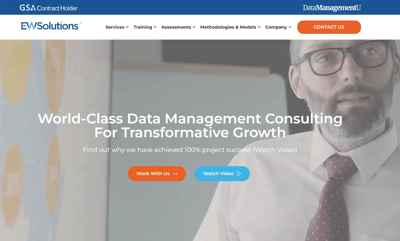 EWSolutions home page screenshot: top 18 data governance consulting companies