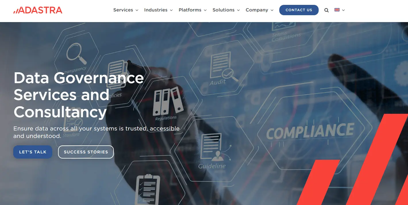 Adastra home page screenshot : top 18 data governance consulting companies
