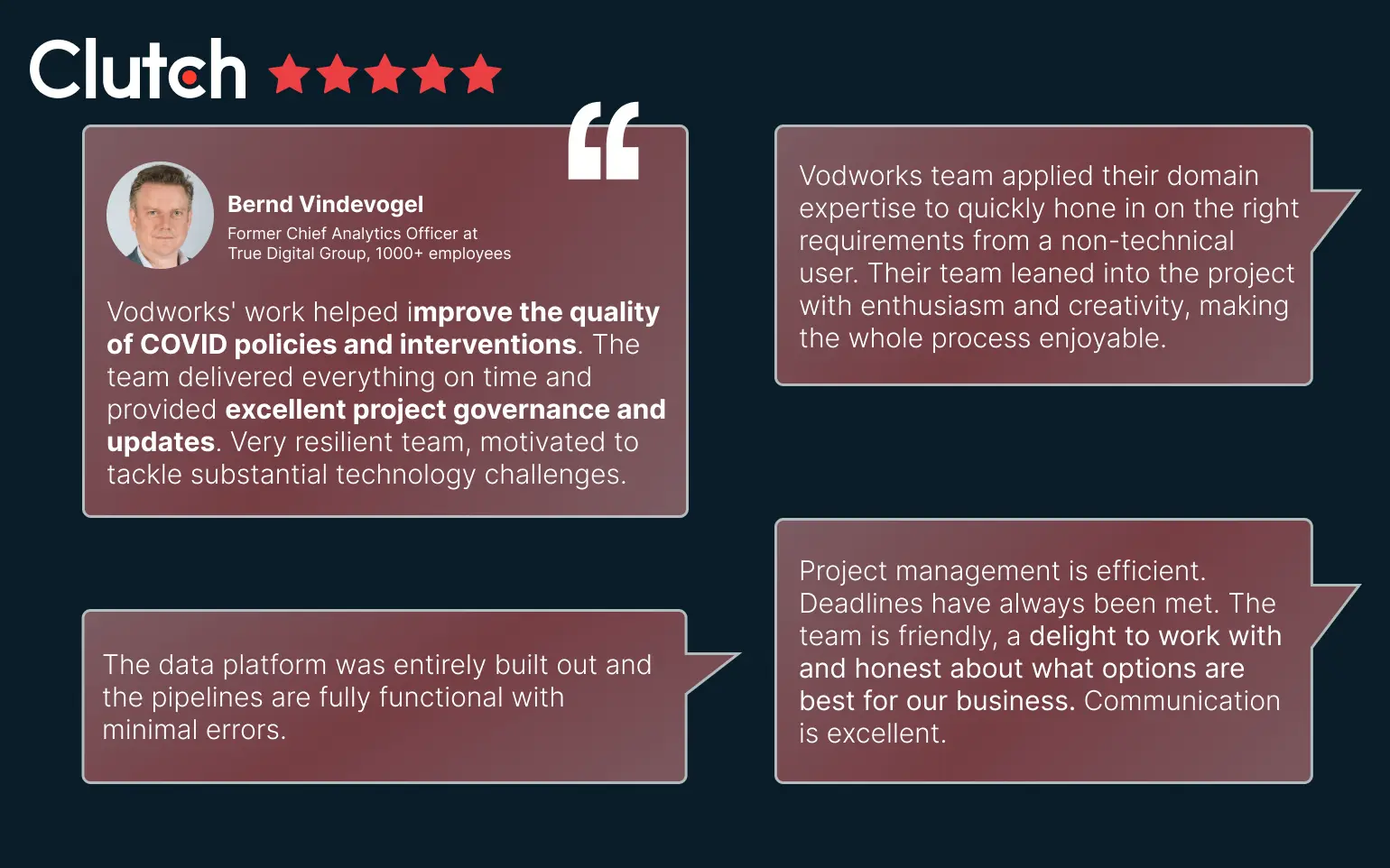 Clutch reviews about one of the best global data engineering companies - Vodworks