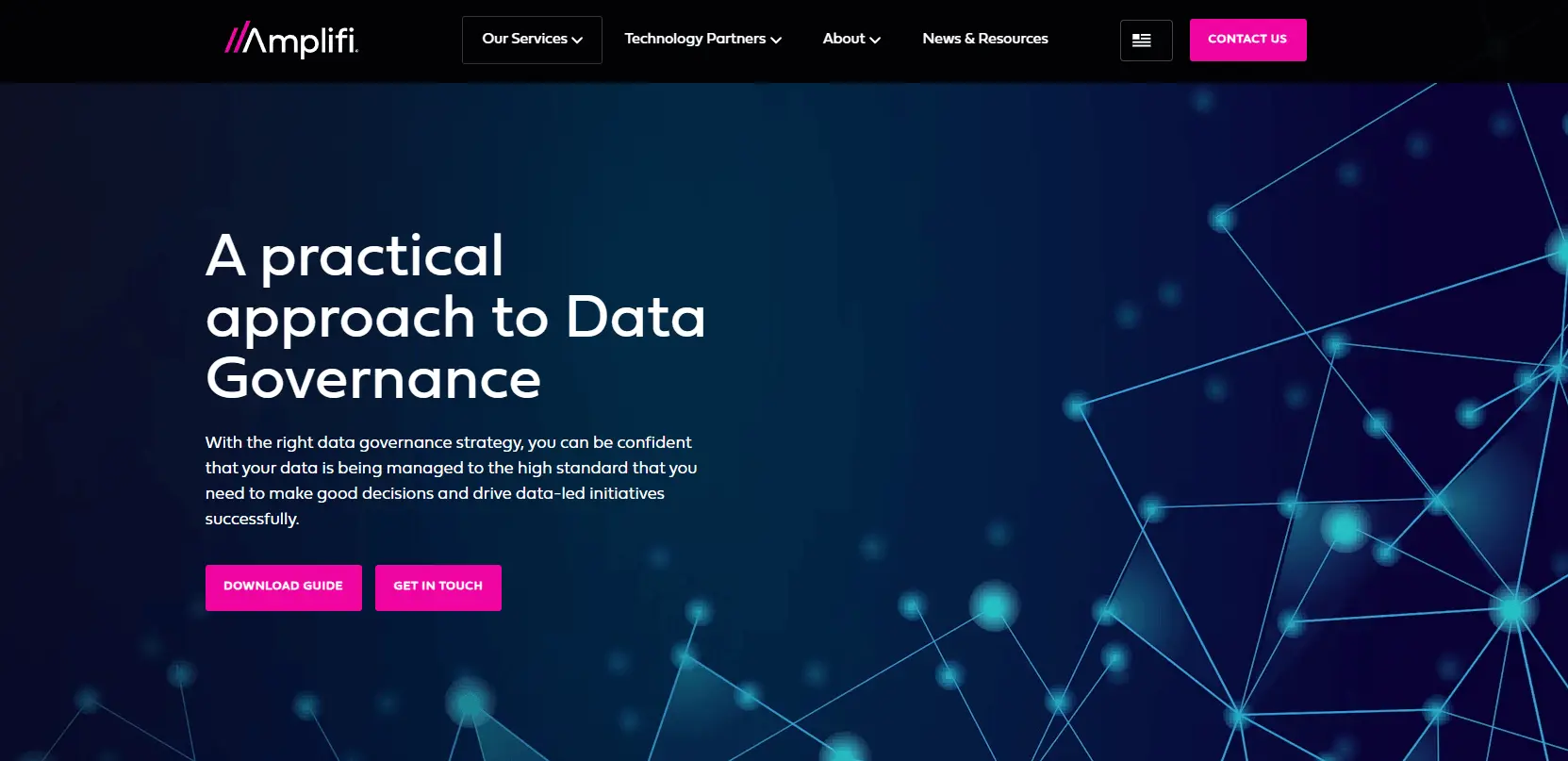Amplify home page screenshot : top 18 data governance consulting companies