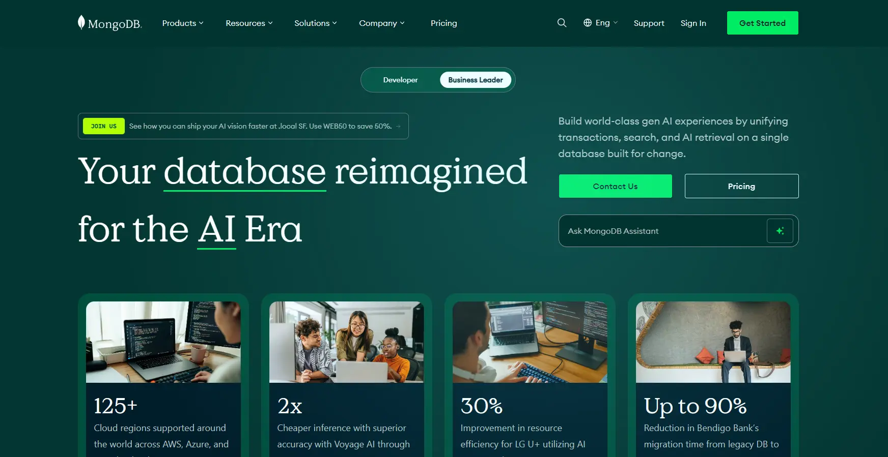 MongoDB Atlas platform overview highlighting developer-focused NoSQL document database capabilities.