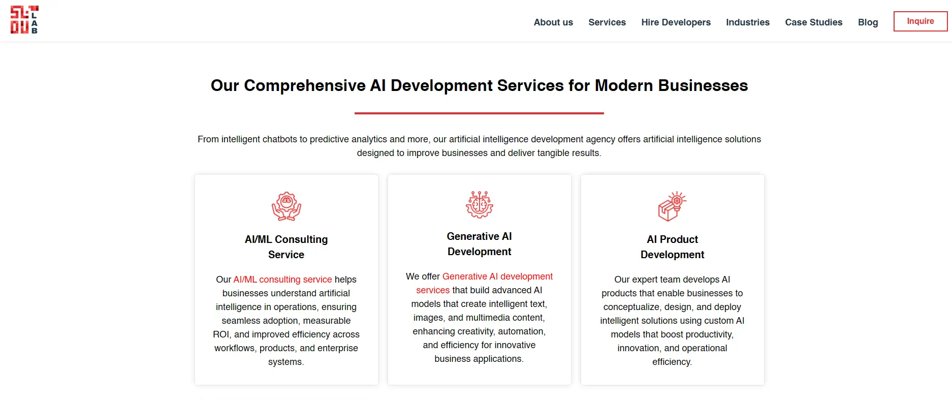 SoluLab landing page showcasing AI MVP development services.
