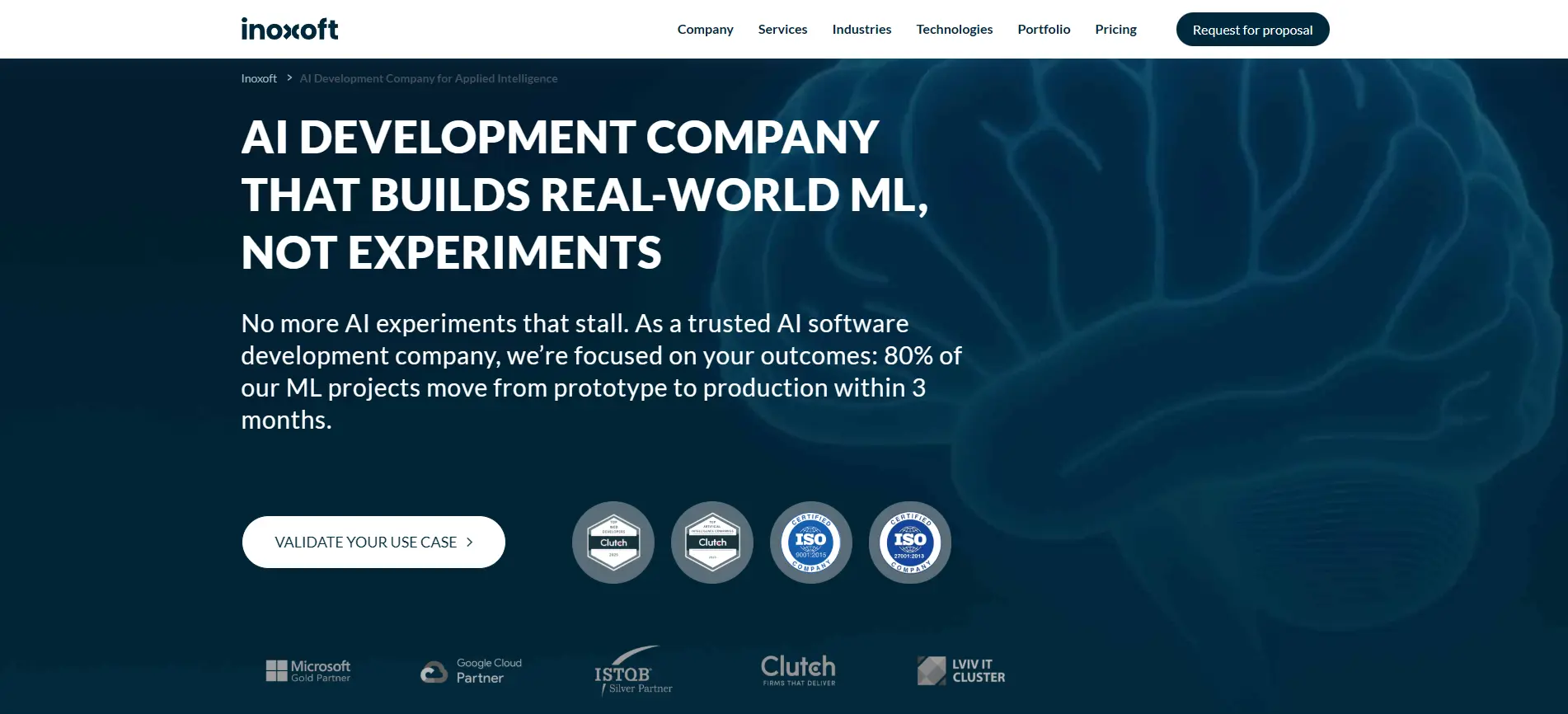 Inoxoft AI services page describing AI-enabled software engineering and end-to-end AI MVP development.