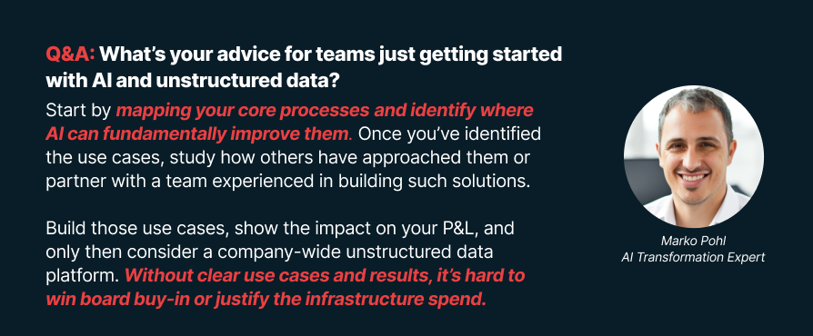 Marko Pohl gives an advice to teams getting started with AI and unstructured data
