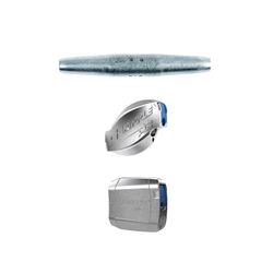 Three metal tensioning devices against a white background, each with a distinct design and blue elements.