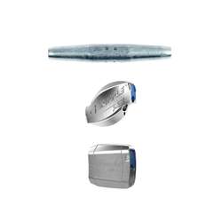 Three metal tensioning devices against a white background, each with a distinct design and blue elements.