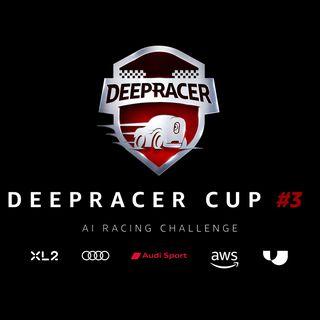 DeepRacer Cup #3 Logo mit Rennwagen und Partnerlogos