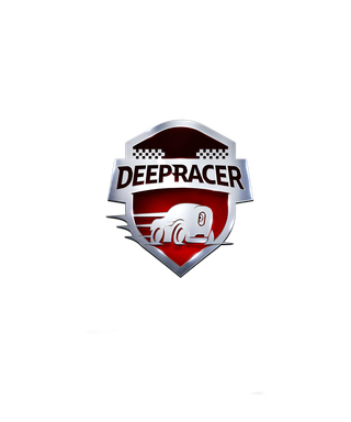 DeepRacer Logo als Wappenschild mit Rennwagen und Schachbrettmuster