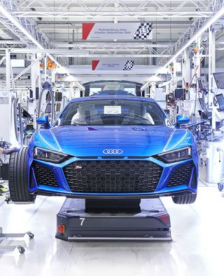 Blue audi in production at the audi plant