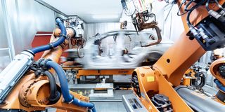 Audi is lifted in the production hall