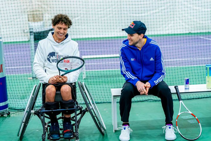 Dominic Thiem and Cisco Garcia are seen during the Wings for Life World Run 2025 shooting in Madrid, Spain on January 28, 2025.