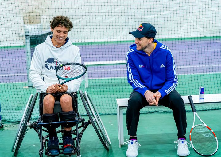 Dominic Thiem and Cisco Garcia are seen during the Wings for Life World Run 2025 shooting in Madrid, Spain on January 28, 2025.
