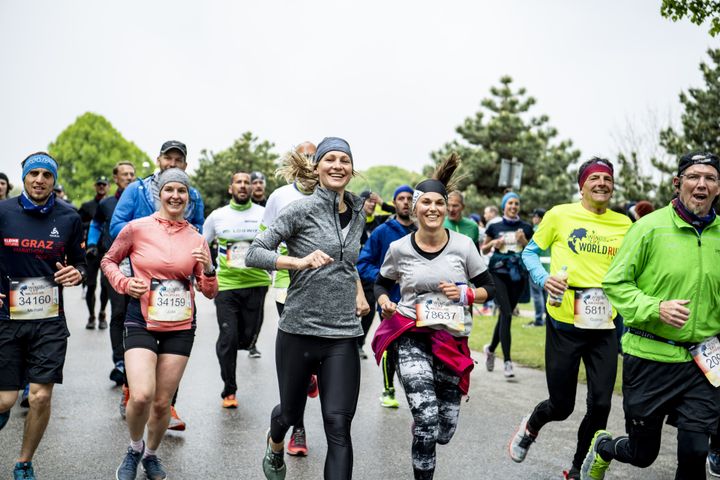 Participants perform during the sixth edition of the Wings for Life World Run in Munich, Germany on May 5, 2019.