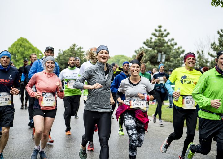 Participants perform during the sixth edition of the Wings for Life World Run in Munich, Germany on May 5, 2019.