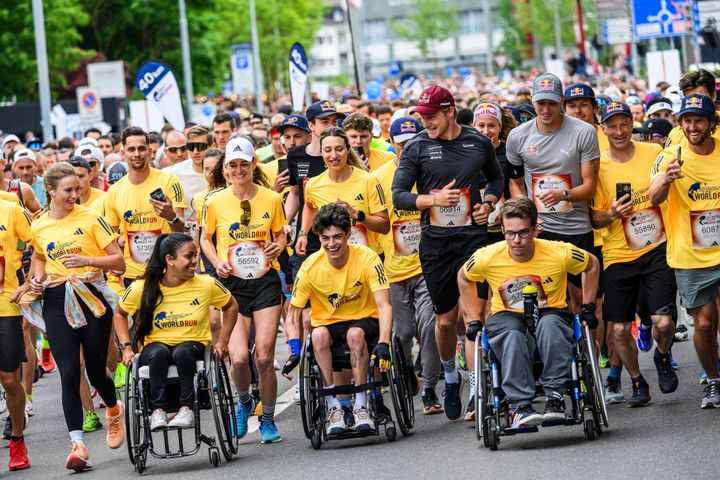 The athletes perform at the start during the Wings for Life World Run Flagship Run in Zug, Switzerland on May 05, 2024.