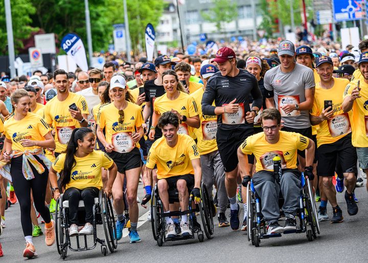 The athletes perform at the start during the Wings for Life World Run Flagship Run in Zug, Switzerland on May 05, 2024.