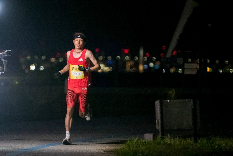 Jo Fukuda (World Men's 1st Place is seen at the Wings for Life World Run App Run event in Fukuoka, Japan on May 4, 2025.