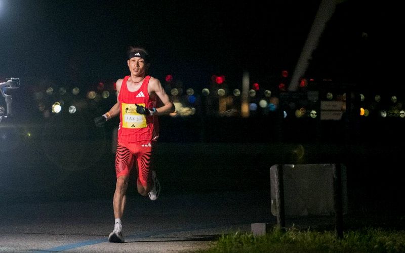 Jo Fukuda (World Men's 1st Place is seen at the Wings for Life World Run App Run event in Fukuoka, Japan on May 4, 2025.