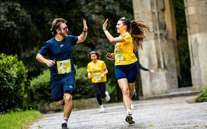 Participants warm up ahead of Wings For Life World Run in Bratislava, Slovakia on May 4, 2025.