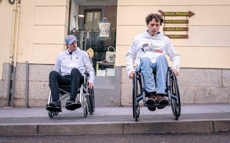 Dominic Thiem and Cisco Garcia are seen during the Wings for Life World Run 2025 shooting in Madrid, Spain on January 28, 2025.