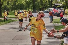 Participants perform during the Wings for Life World Run App Run Event in Bratislava, Slovakia on May 5, 2024.